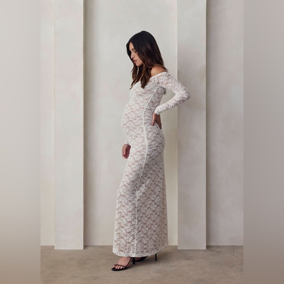 Bumpsuit Maternity Lace Maxi Dress White XL New NWT Baby Shower Photoshoot - Picture 1 of 13